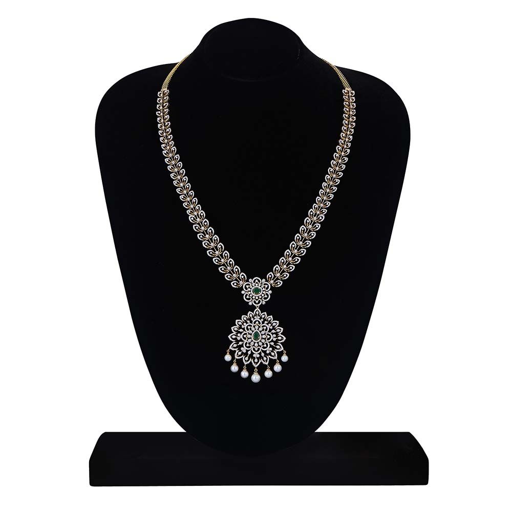 Elaborate Floral Diamond and Green Gemstone Necklace-Necklaces-OSN23A05-D309R1B