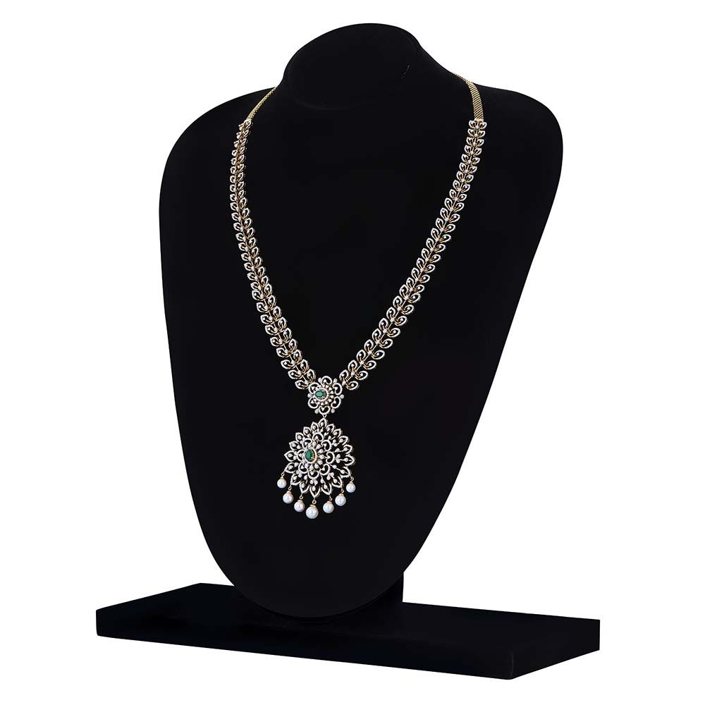 Elaborate Floral Diamond and Green Gemstone Necklace-Necklaces-OSN23A05-D309R1B