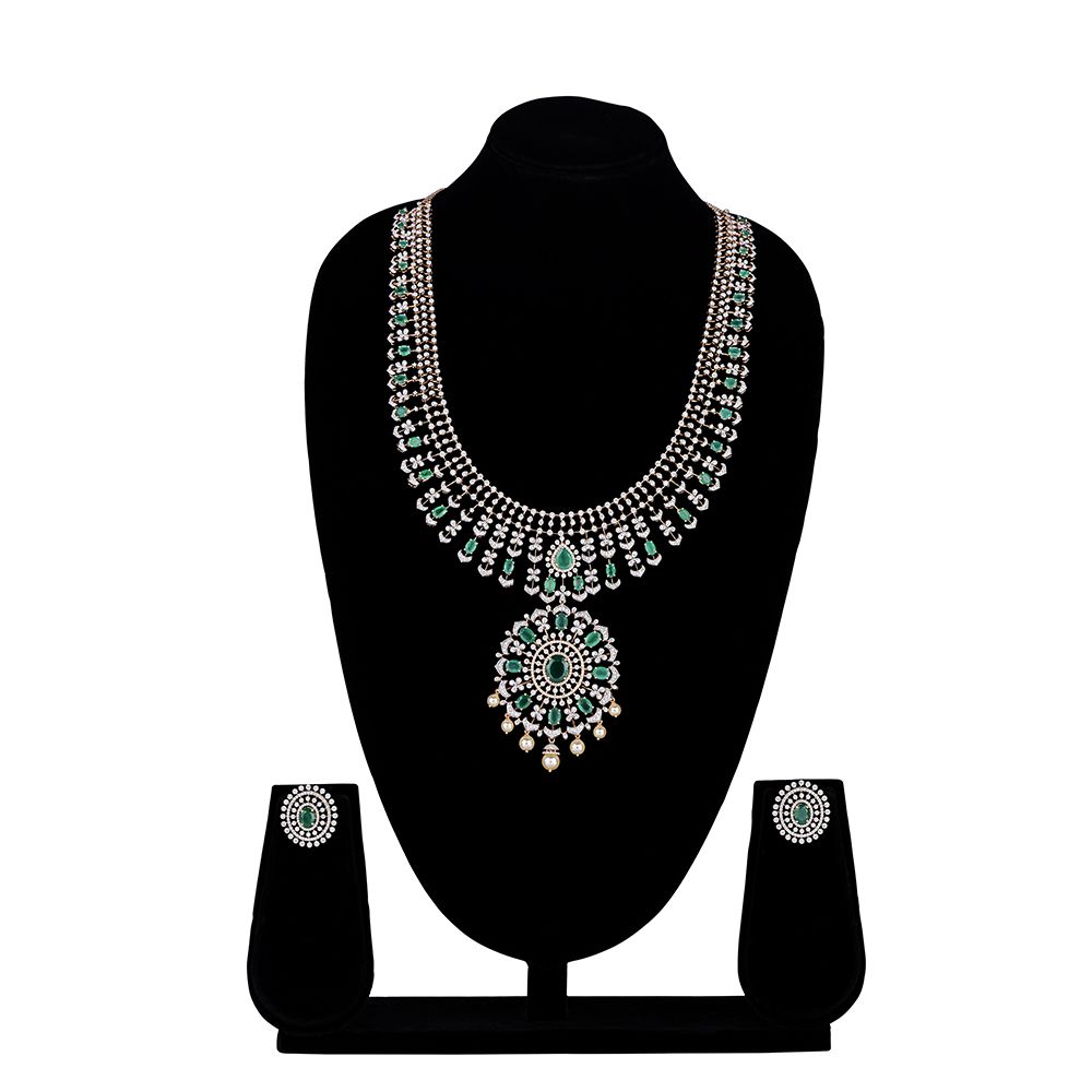 Bejewelled Diamond and Green Gemstones Jewellery Set        -All Jewellery-ONS23A09-D309R0B
