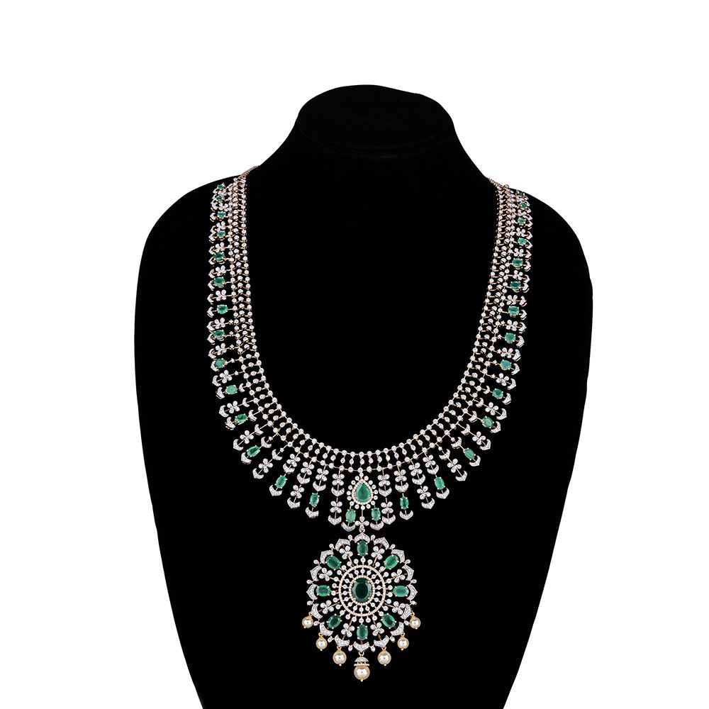 Bejewelled Diamond and Green Gemstones Jewellery Set        -All Jewellery-ONS23A09-D309R0B
