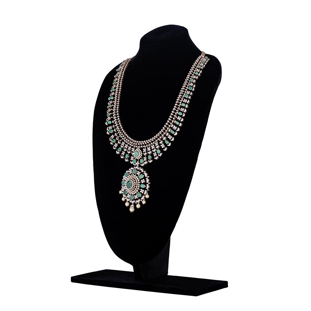 Elegant Diamond and Green Gemstones Necklace-Necklaces-OSN23A09-D309R2B