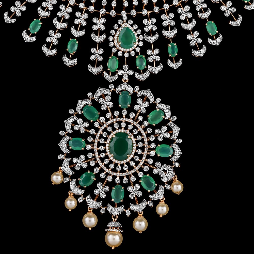 Elegant Diamond and Green Gemstones Necklace-Necklaces-OSN23A09-D309R2B