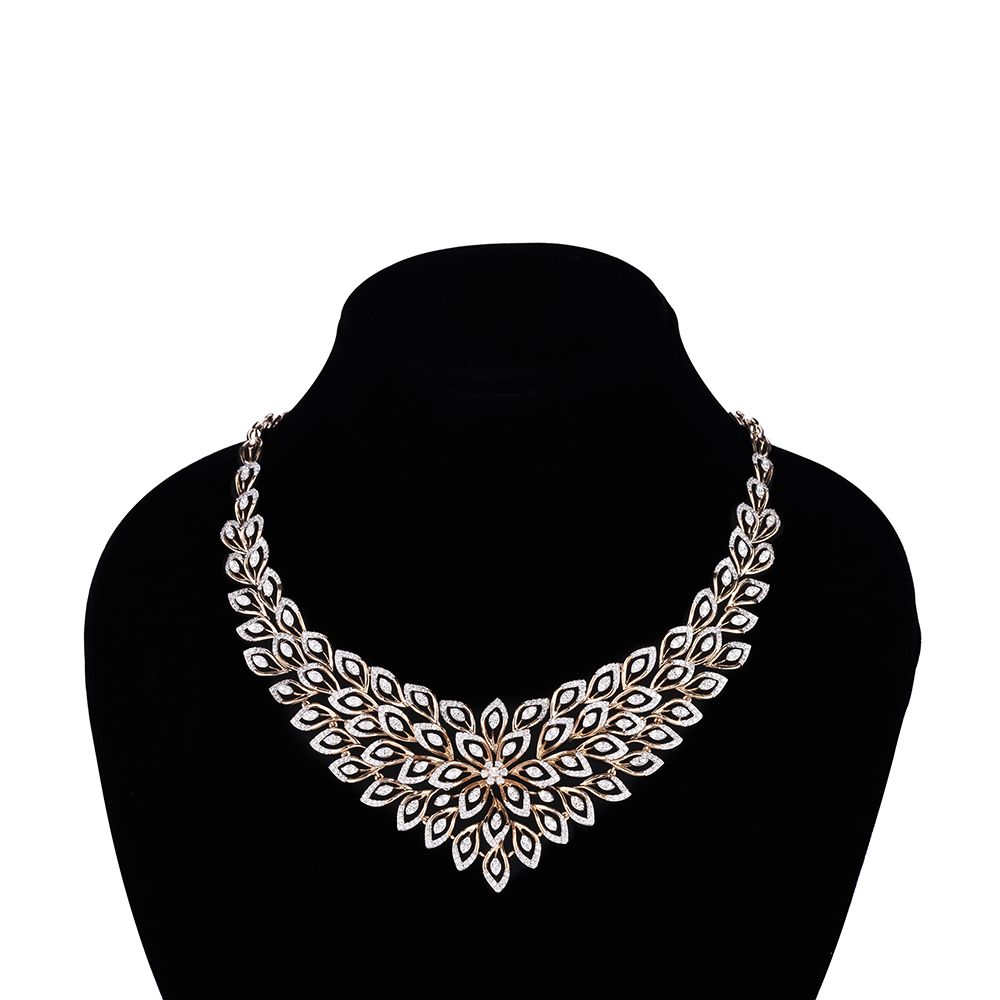 Mesmerising Peacock Design Diamond Necklace-Necklaces-OSN23A11-D400X2B