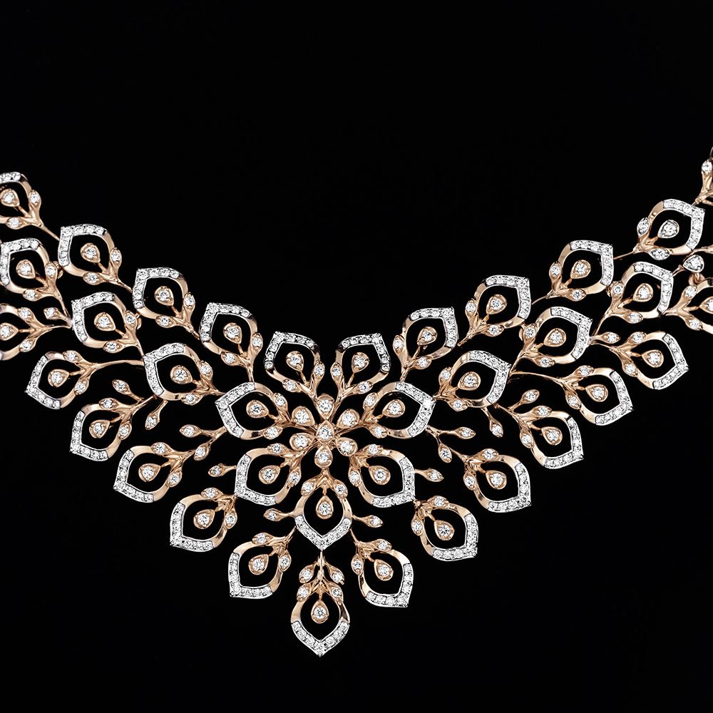 Stylish Rose Gold Peacock Feather Design Jewellery Set-All Jewellery-ONS23A12-D400X0B