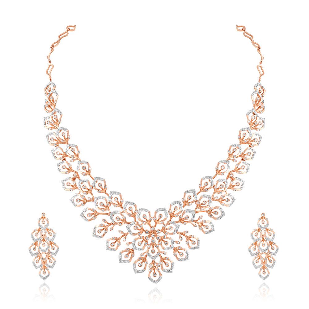 Stylish Rose Gold Peacock Feather Design Jewellery Set-All Jewellery-ONS23A12-D400X0B