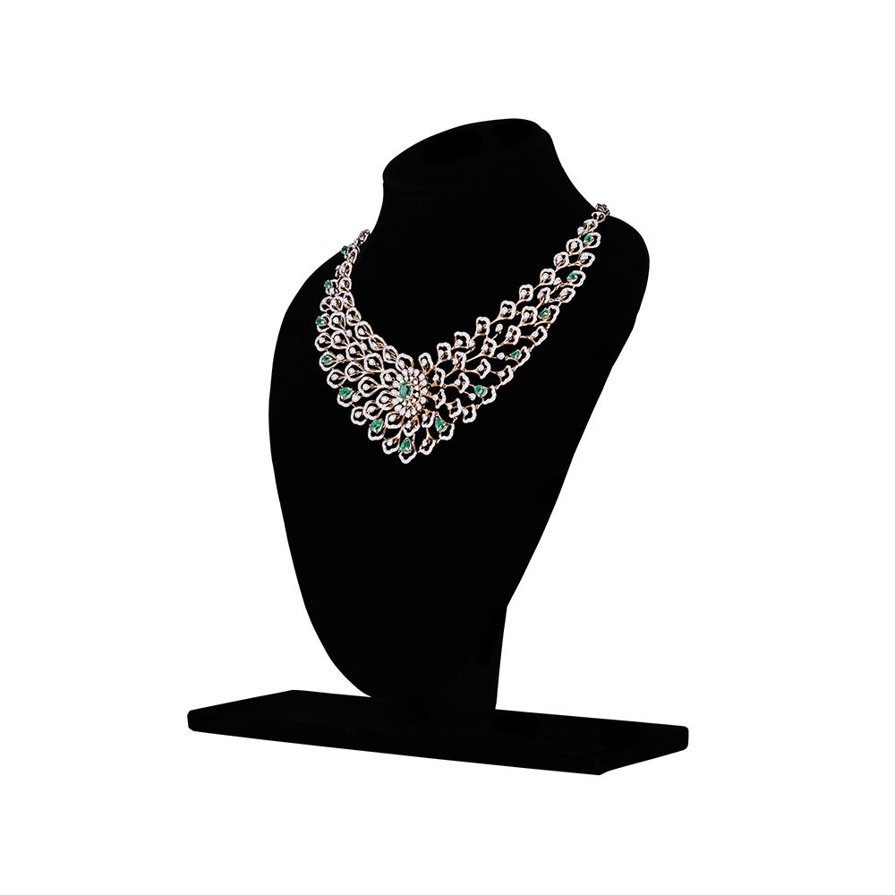 Shimmery Green Colorstone and Diamond Necklace-Necklaces-OSN23A14-D427X2B