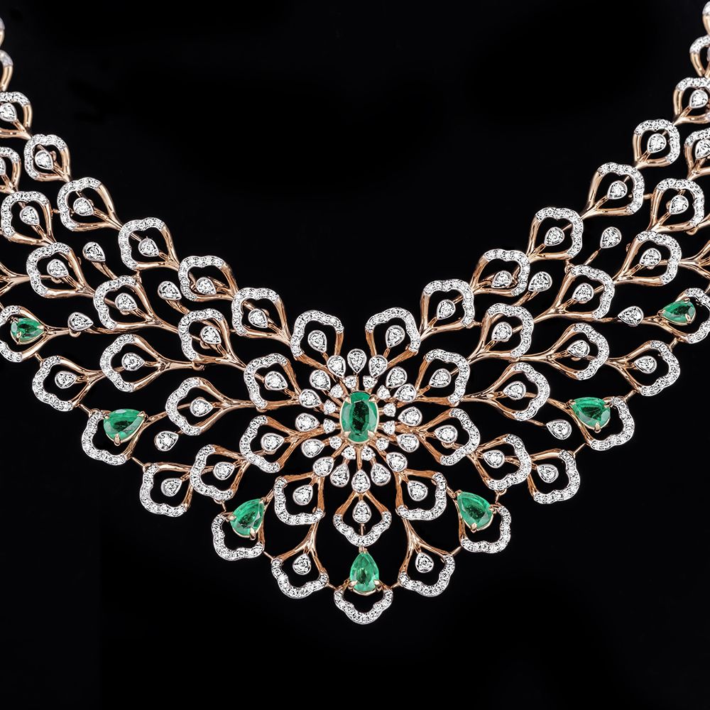 Shimmery Green Colorstone and Diamond Necklace-Necklaces-OSN23A14-D427X2B