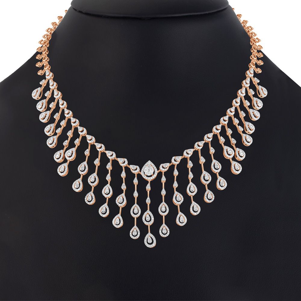 Resplendent Drop Design Diamond Necklace-Necklaces-OSN23A15-D400X2B