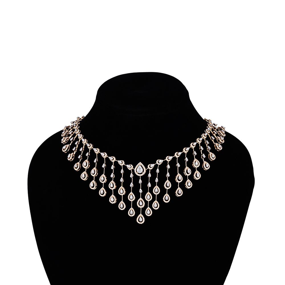 Resplendent Drop Design Diamond Necklace Set-Diamond-ONS23A15-D400X0B