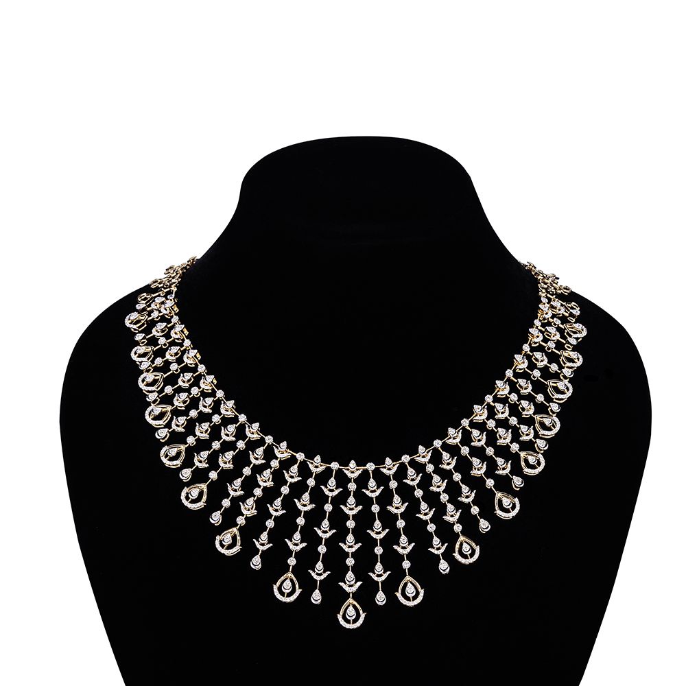 Stunning Diya Design Diamond Necklace-Necklaces-OSN23A16-D400R2B
