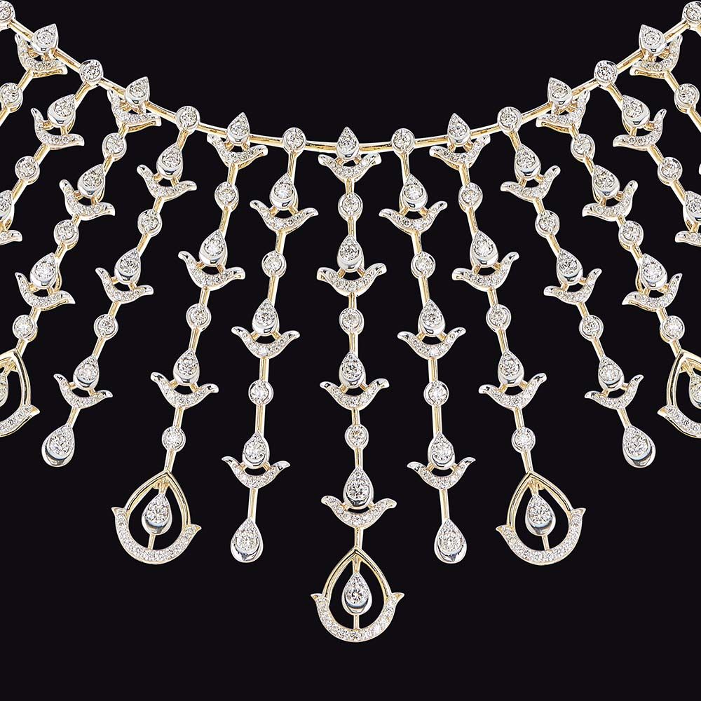 Stunning Diya Design Diamond Necklace-Necklaces-OSN23A16-D400R2B
