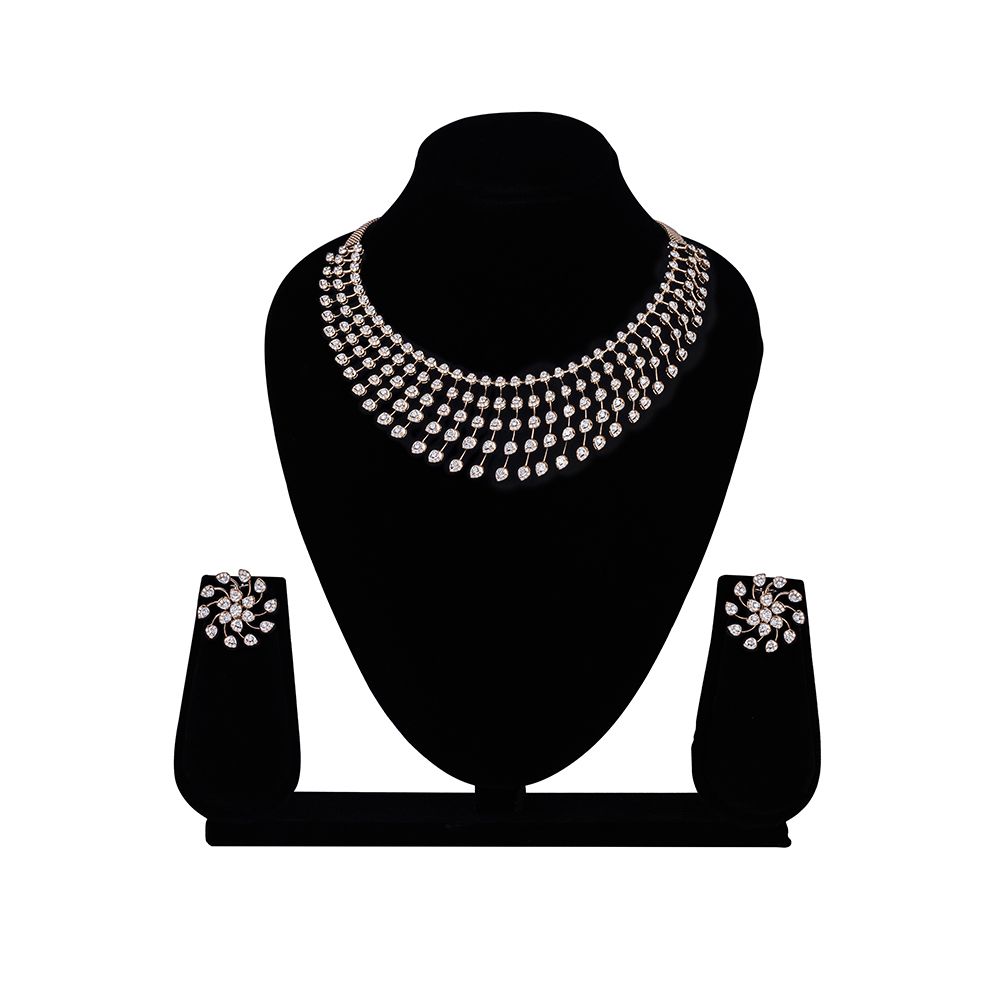 Star Burst Design Diamond Necklace Set-All Jewellery-ONS23A17-D300X0B