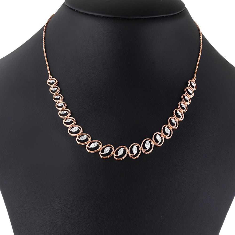 Classic Rose Gold Diamond Necklace and Earrings Set-Necklace Sets-ONS23A19-D400X0B
