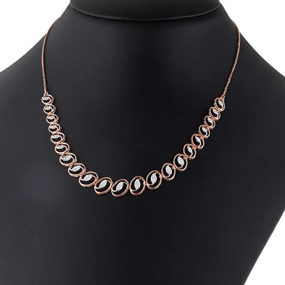 Classic Rose Gold Diamond Necklace and Earrings Set-Necklace Sets-ONS23A19-D400X0B