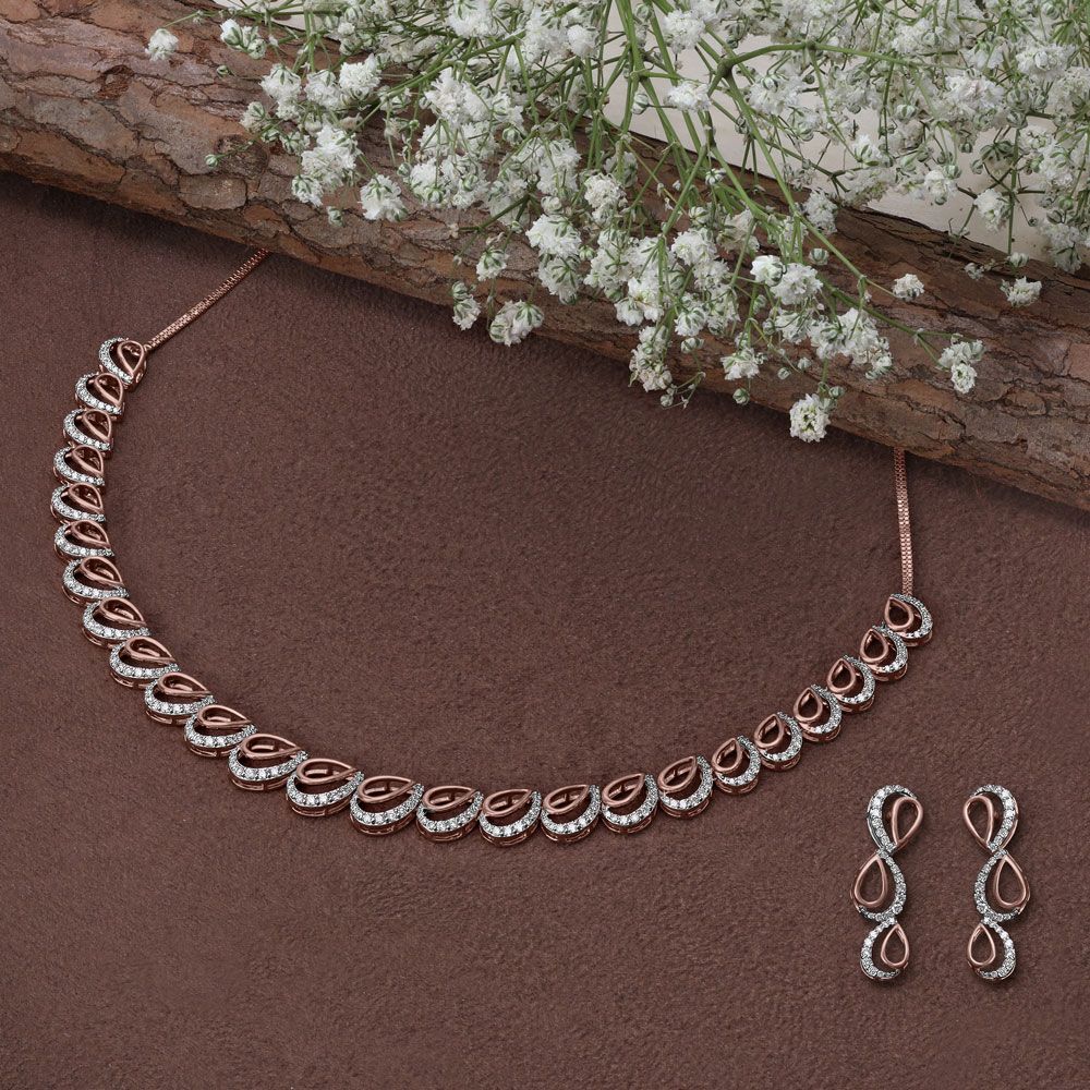 Gorgeous Drop Design Diamond Necklace Set-All Jewellery-ONS23A23-D400X0B