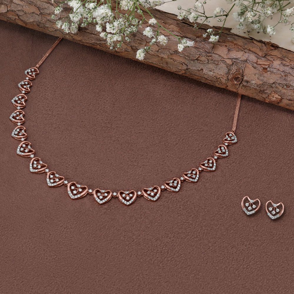 Heart Design Diamond Necklace Set-All Jewellery-ONS23A24-D400X0B