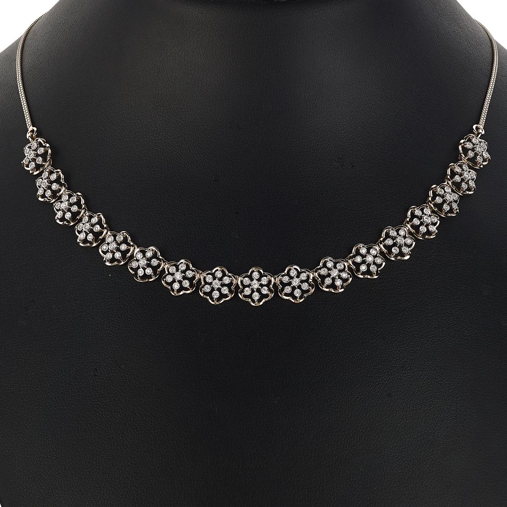 Floral Diamond and Rose Gold Necklace-Necklaces-OSN23A25-D900X1C