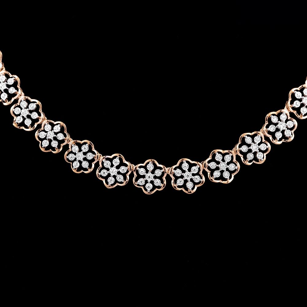 Floral Diamond and Rose Gold Necklace Set-All Jewellery-ONS23A25-D900X0C