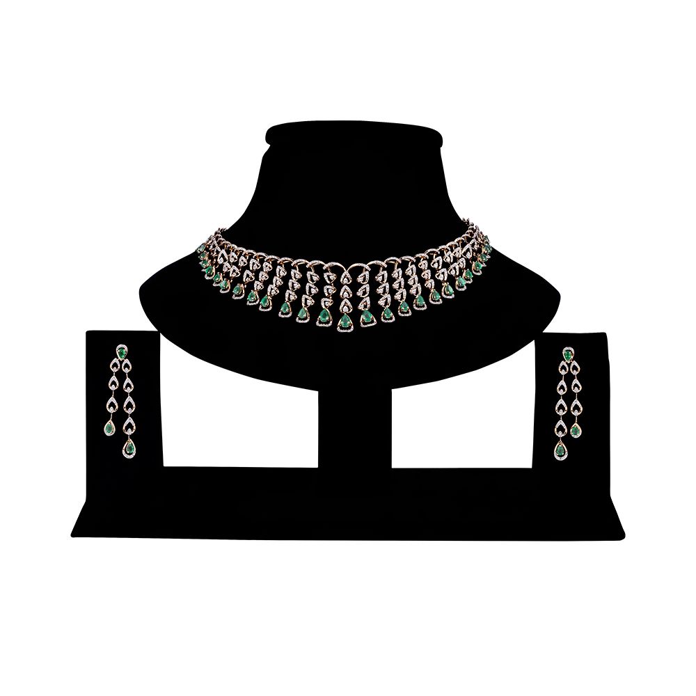 Elegant Diamond and Green Gemstone Necklace Set in Rose Gold-All Jewellery-ONS23A31-D423X0B