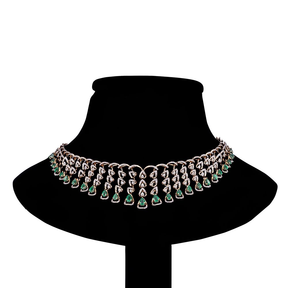 Elegant Diamond and Green Gemstone Necklace Set-All Jewellery-ONS23A31-D423X0B
