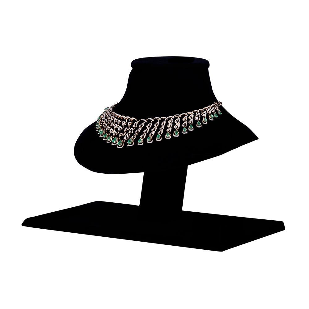 Elegant Diamond and Green Gemstone Necklace Set-All Jewellery-ONS23A31-D423X0B