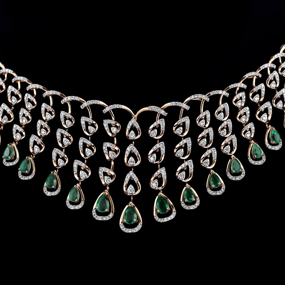 Elegant Diamond and Green Gemstone Necklace Set-All Jewellery-ONS23A31-D423X0B