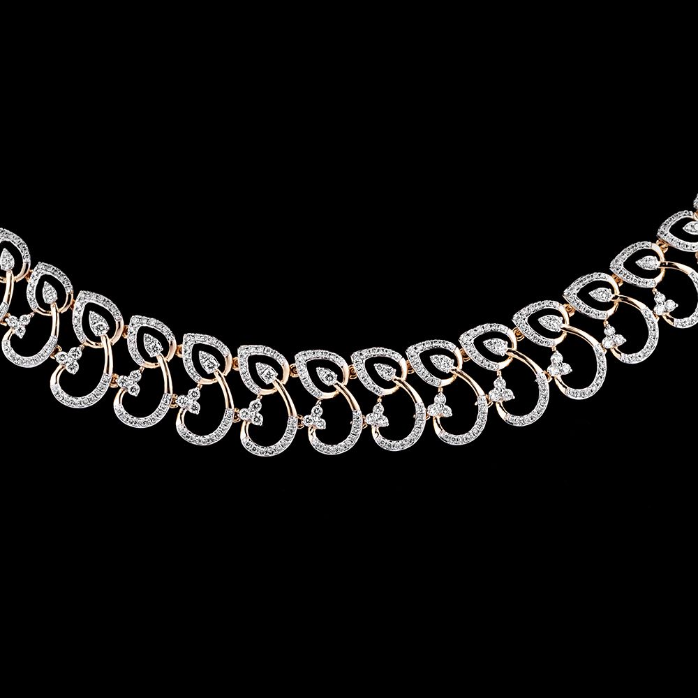 Subtle Leafy Diamond and Rose Gold Necklace-Necklaces-OSN23A32-D400X1B