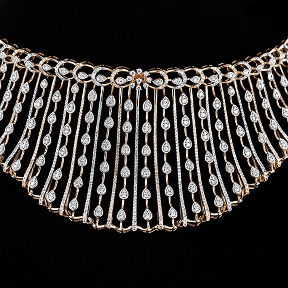 Classy Diamond and Rose Gold Jewellery Set-Necklace Sets-ONS23A35-D400X0B