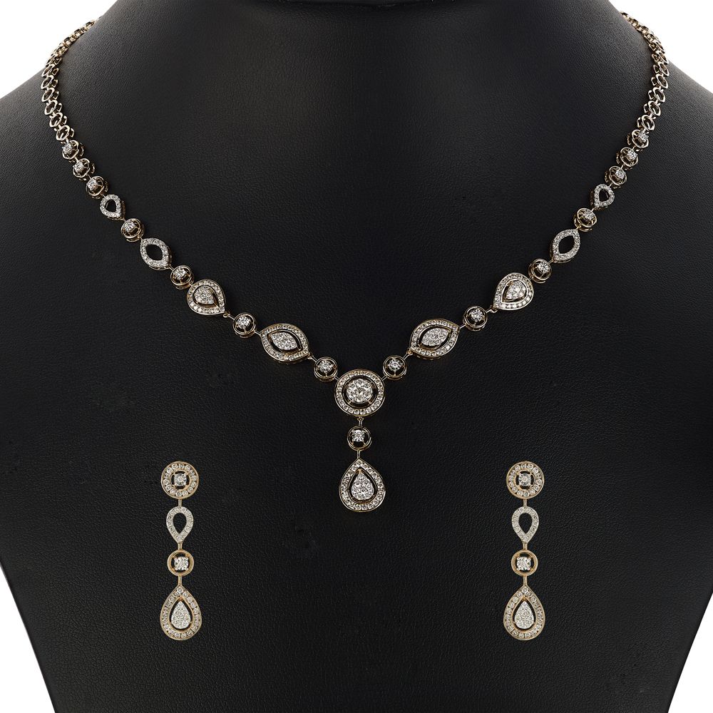 Cluster Design Diamond Necklace Set-Necklace Sets-ONS23A36-D400X0B