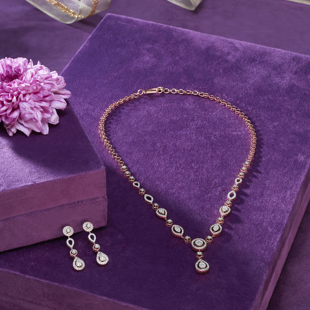 Cluster Design Diamond Necklace Set-Necklace Sets-ONS23A36-D400X0B