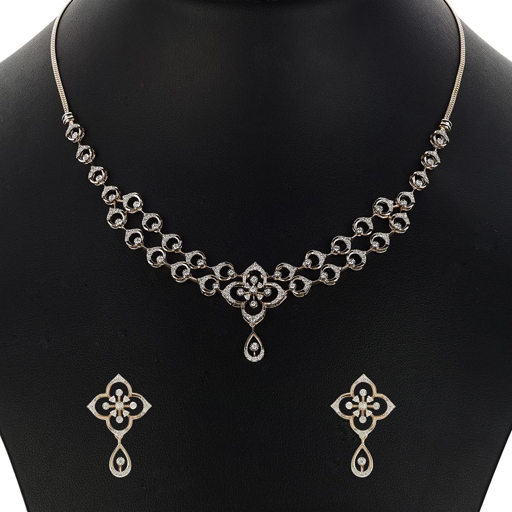 Brilliant 14Kt Rose Gold and Diamond Necklace Set-Necklace Sets-ONS23A38-D900X0C