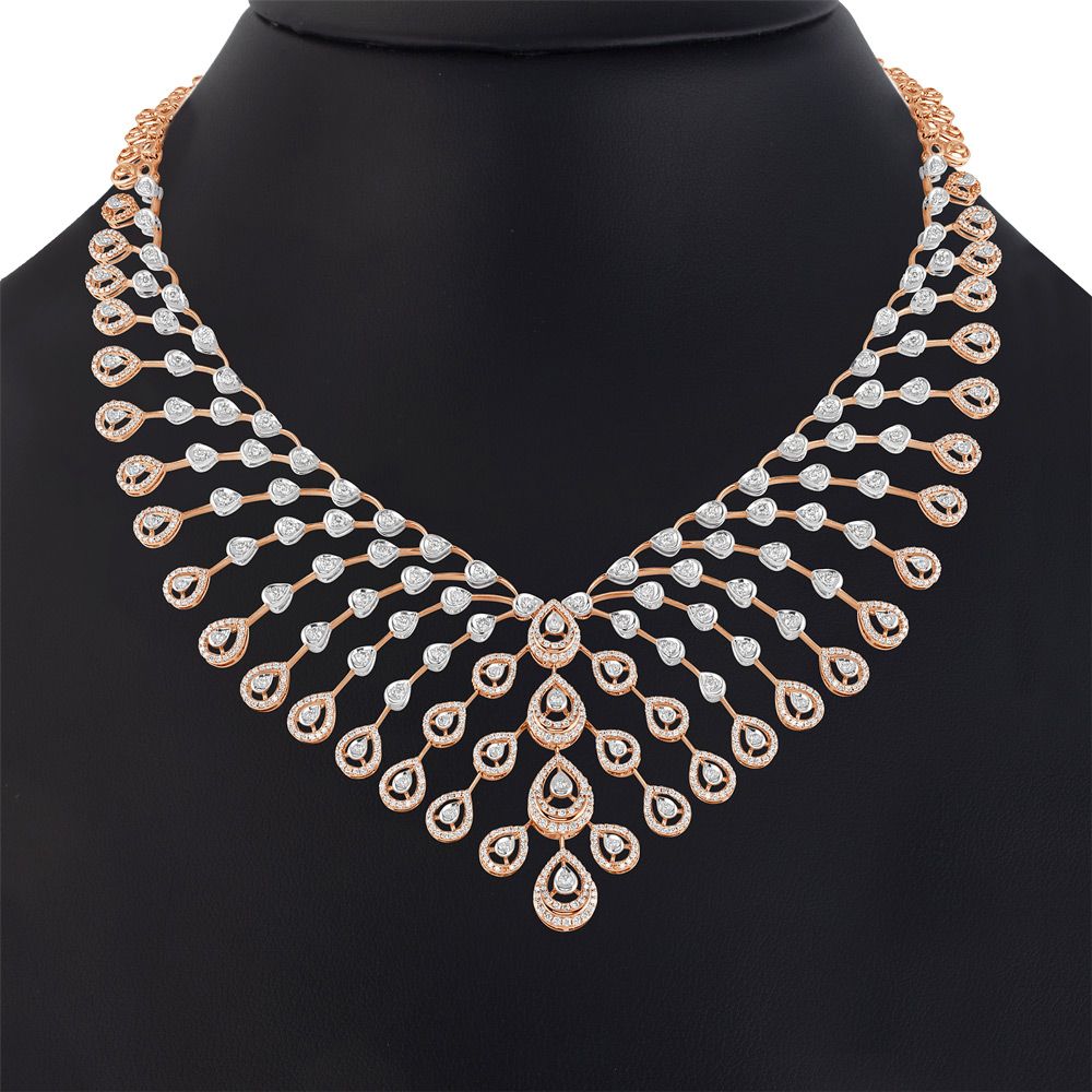 Elaborate Lattice Pattern Diamond Necklace in Rose Gold-Necklaces-OSN23A39-D400X2B