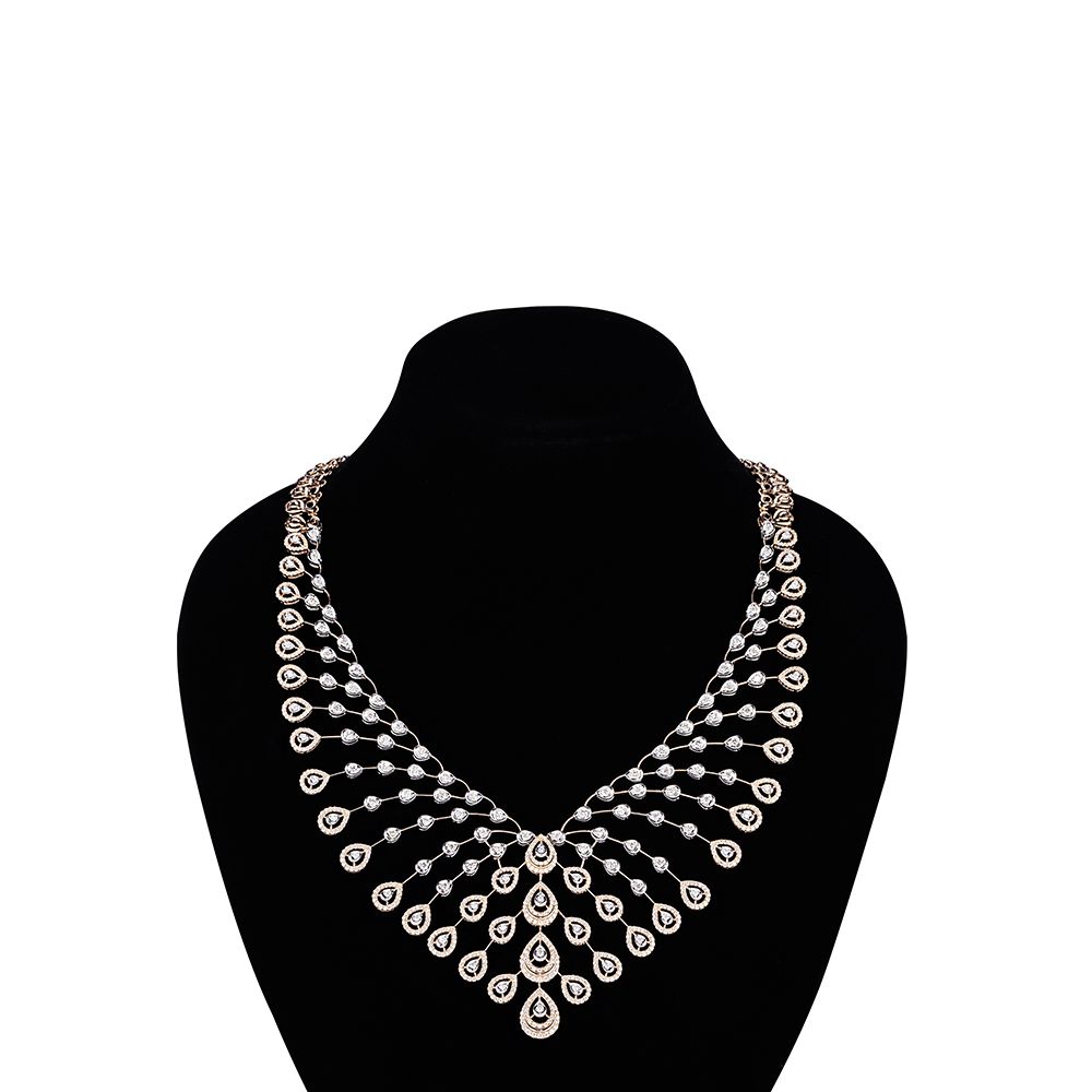 Elaborate Lattice Pattern Diamond Necklace in Rose Gold-Necklaces-OSN23A39-D400X2B