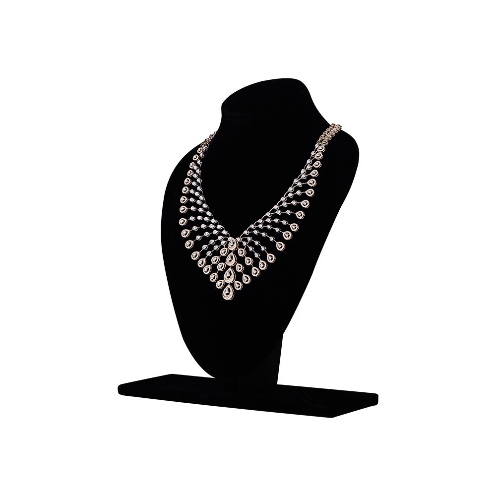 Elaborate Lattice Pattern Diamond Necklace in Rose Gold-Necklaces-OSN23A39-D400X2B