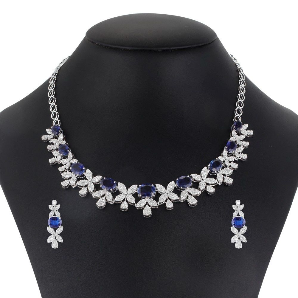 Pristine Floral and Diamond Necklace Set-Diamond-ONS23A53-D323W0B