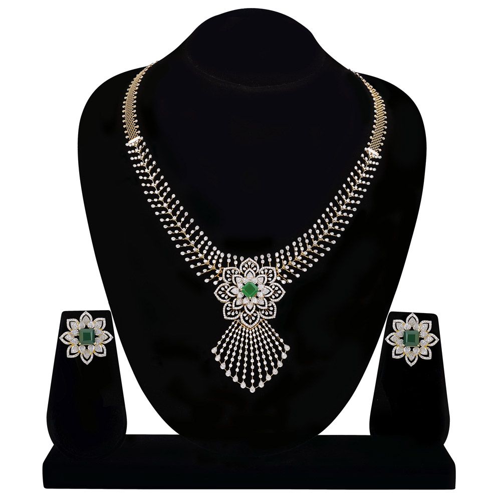 Stunning Diamond and Green Onyx Necklace Set-All Jewellery-ONS24A04-D309R0B
