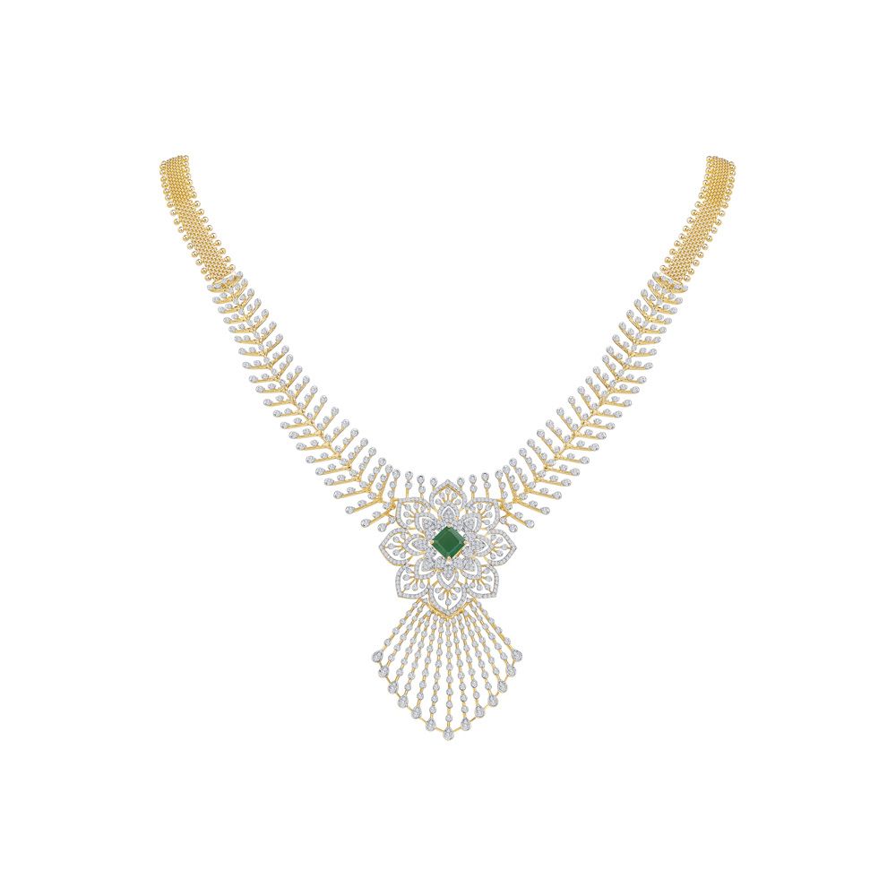 Sophisticated Floral Diamond Yellow Necklace-Necklaces-OSN24A04-D309R1B