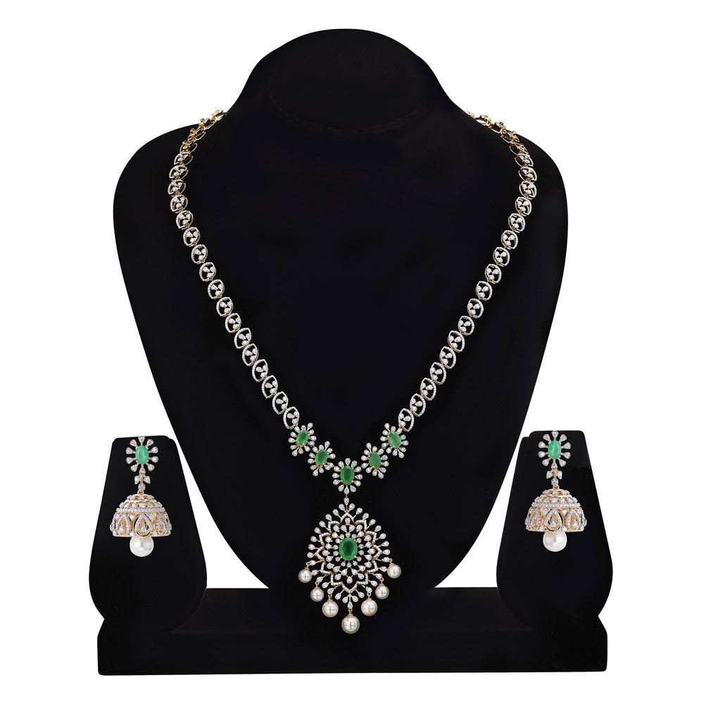 Gorgeous Green Onyx and Diamond Necklace Set-All Jewellery-ONS24A05-D309R0B