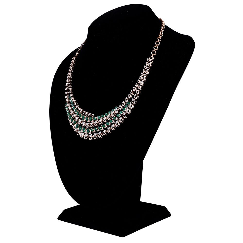 Golden Bloom Green Stone Necklace Set-All Jewellery-ONS24A08-D324X0B