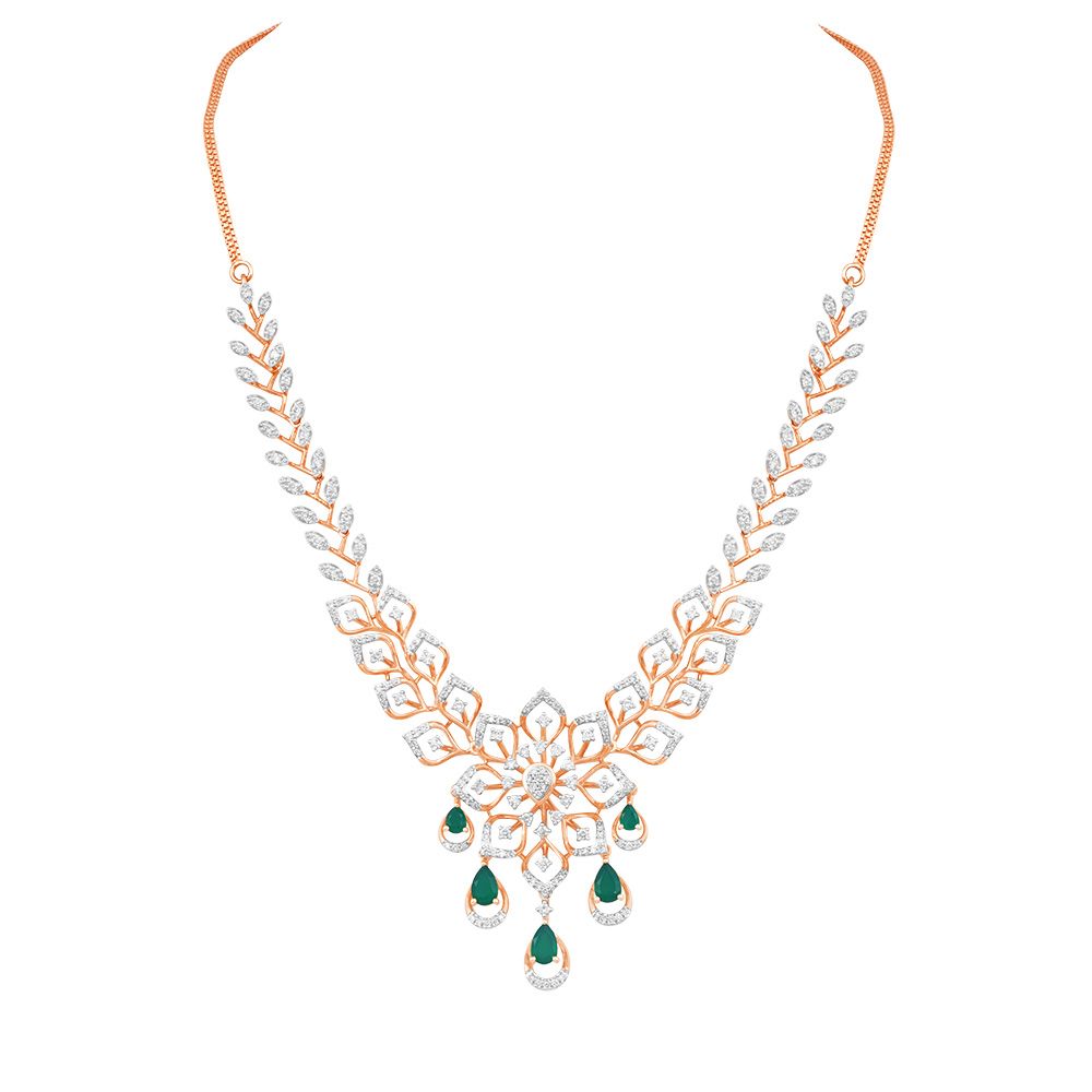 Luminous Floral Diamond Rose Necklace-Necklaces-OSN24A11-D424X1B