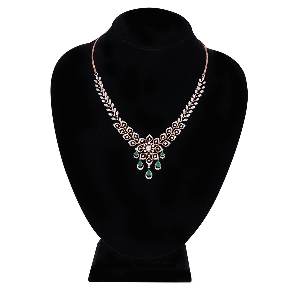 Luminous Floral Diamond Rose Necklace-Necklaces-OSN24A11-D424X1B