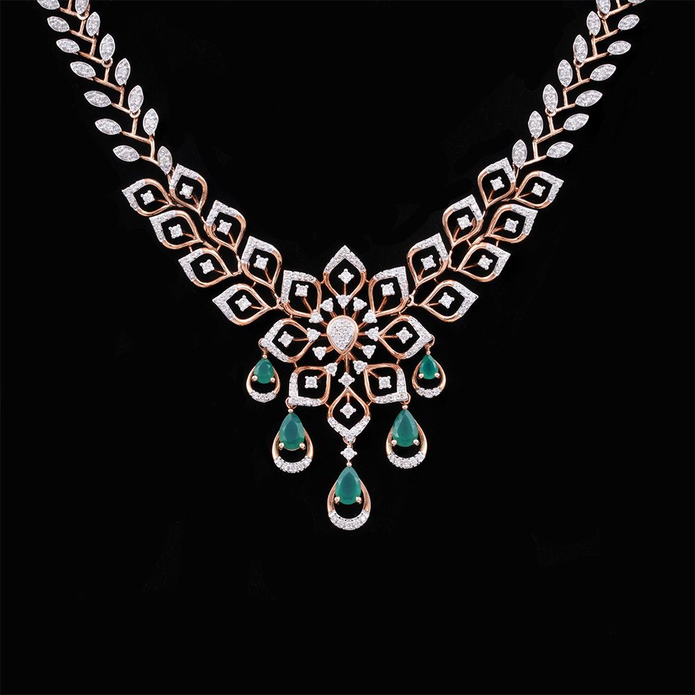Luminous Floral Diamond Rose Necklace-Necklaces-OSN24A11-D424X1B