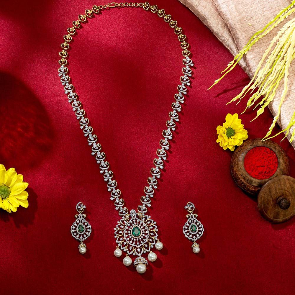 Stunning Diamond and Green Gemstones Necklace Set-All Jewellery-ONS24A13-D309R0B