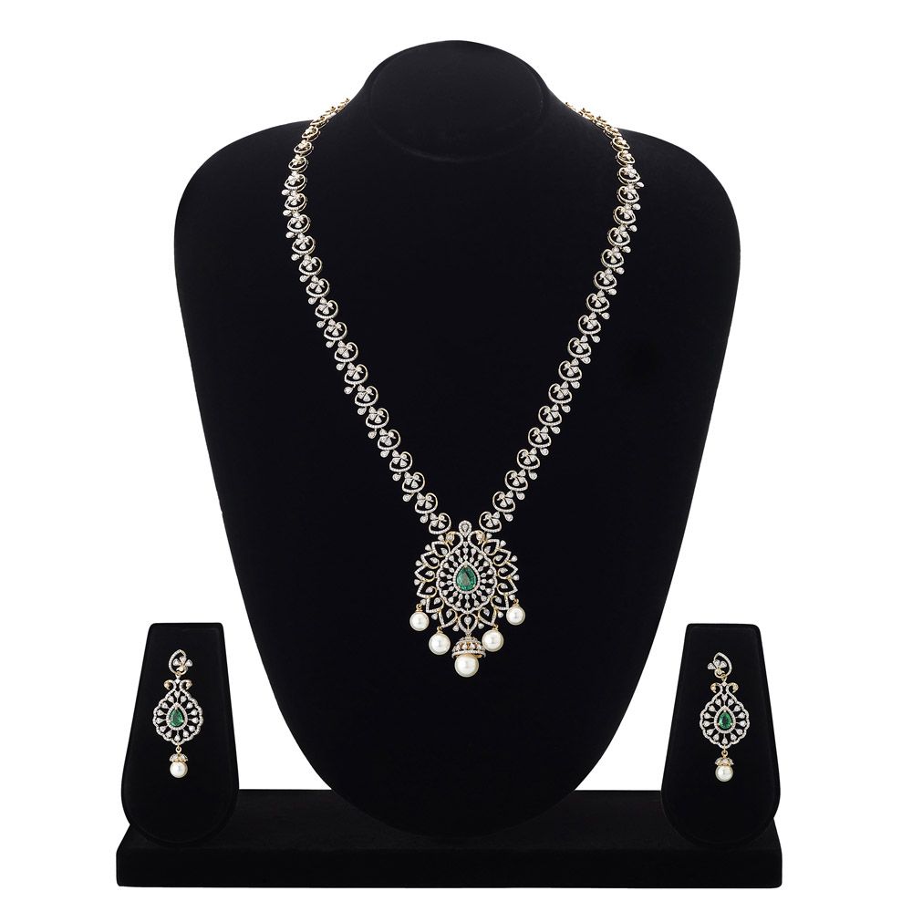 Stunning Diamond and Green Gemstones Necklace Set-All Jewellery-ONS24A13-D309R0B