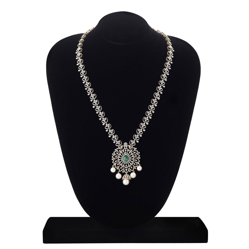 Stunning Diamond and Green Gemstones Necklace Set-All Jewellery-ONS24A13-D309R0B