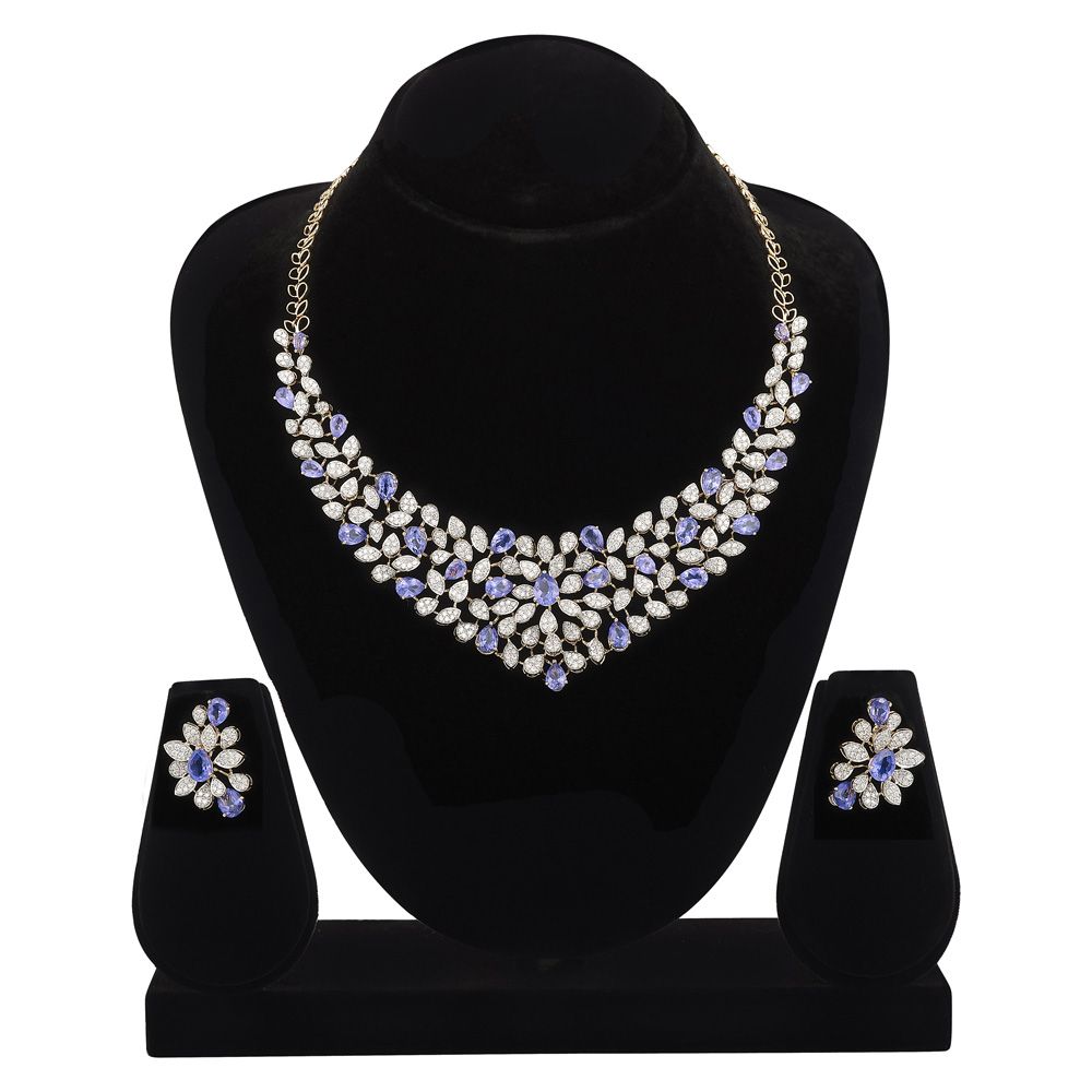 Enchanted Tanzanite Stone Rose Gold Diamond Necklace Set-All Jewellery-ONS24A09-D334X0B