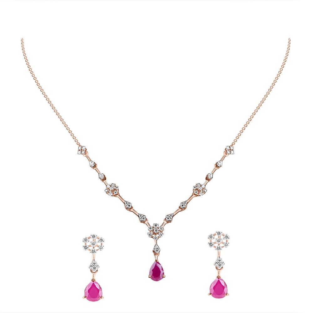 Gorgeous Diamond and Red Stone Necklace Set-Necklace Sets-ONS24A21-D410X0C