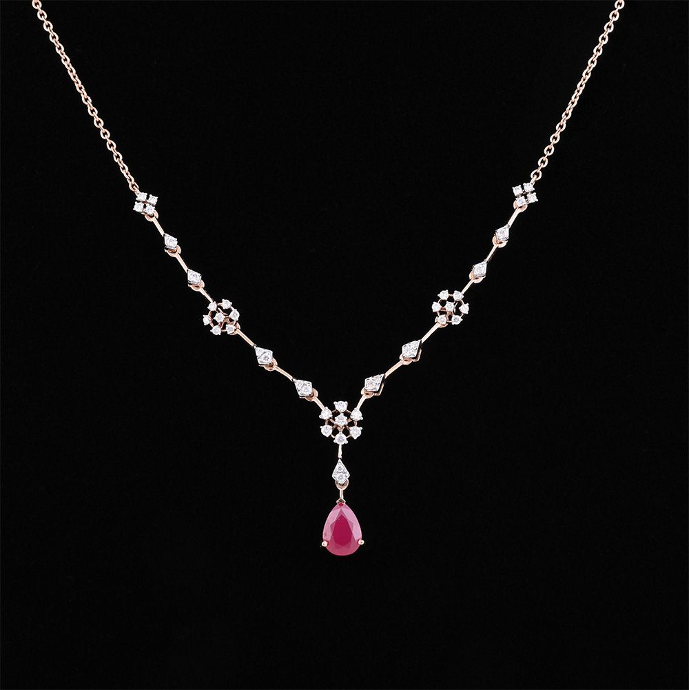 Chic Floral Diamond Rose Necklace-Necklaces-OSN24A21-D410X1C