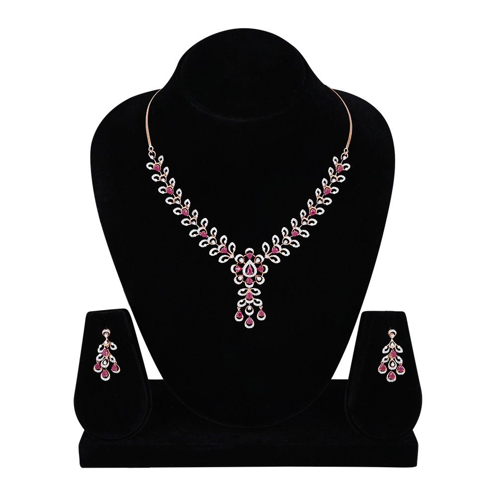 Elegant Synthetic Ruby and Diamond Necklace Set-All Jewellery-ONS24A34-D440X0B