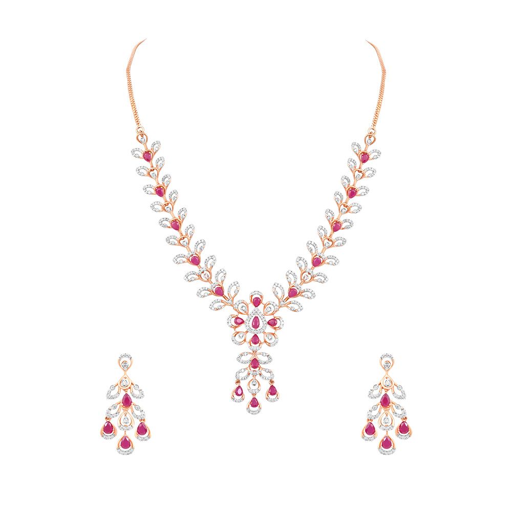 Elegant Synthetic Ruby and Diamond Necklace Set-All Jewellery-ONS24A34-D440X0B